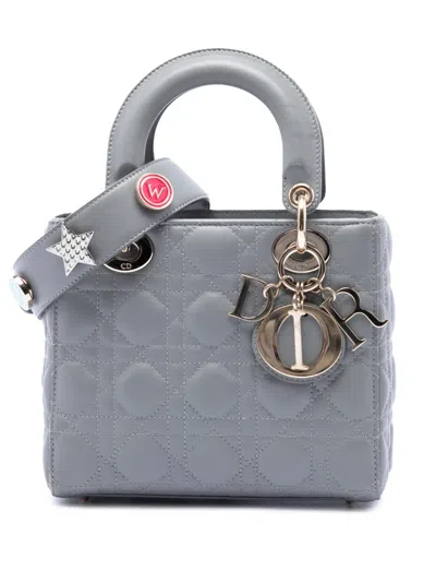 Pre-owned Dior 2017 Small Lambskin Cannage My Abc Lady  Satchel In Grey