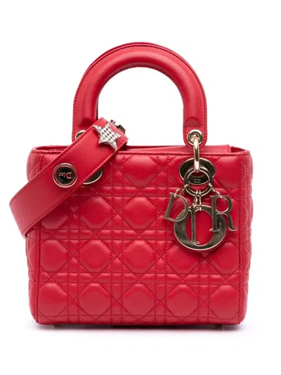 Pre-owned Dior 2017 Small Lambskin Cannage My Abc Lady  Satchel In Red