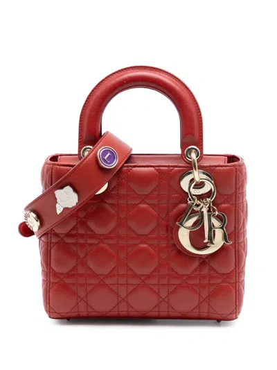Pre-owned Dior 2017 Small Lambskin Cannage My Abc Lady  Satchel In Red
