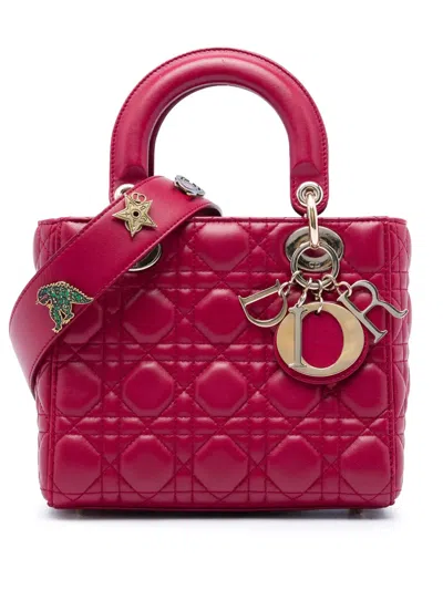 Pre-owned Dior 2017 Small Lambskin Cannage My Abc Lady  Satchel In Red