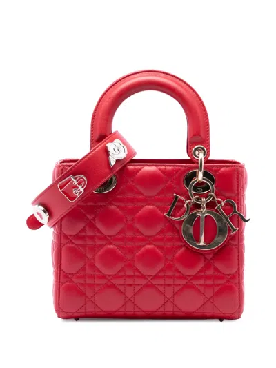 Pre-owned Dior 2017 Small Lambskin Cannage My Abc Lady  Satchel In Red
