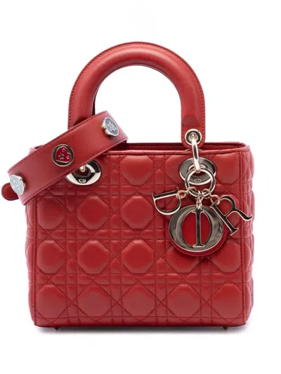 Pre-owned Dior 2017 Small Lambskin Cannage Myabc Lady  Satchel In Red