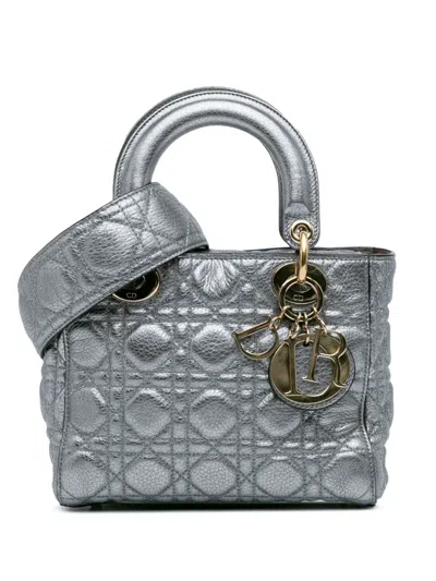 Pre-owned Dior 2017 Small Metallic Grained Calfskin Cannage Supple Lady  Satchel