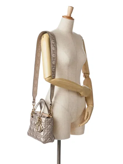 Pre-owned Dior 2017 Small Metallic Grained Calfskin Cannage Supple Lady  Satchel In Silver