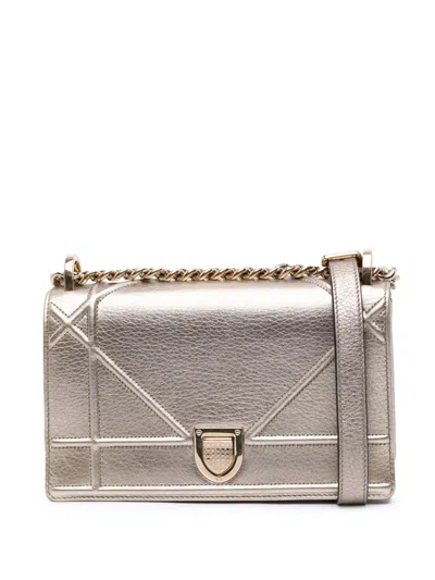 Pre-owned Dior 2017 Small Metallic Grained Calfskin Ama Flap Crossbody Bag In Gold