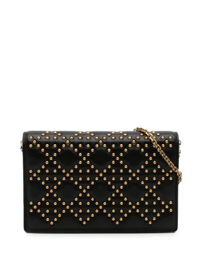 Pre-owned Dior 2017 Studded Calfskin Cannage Lady  Wallet On Chain Crossbody Bag