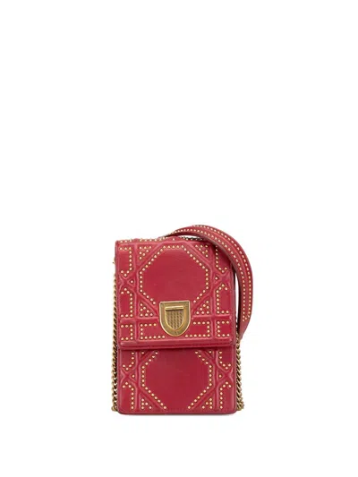 Pre-owned Dior 2017 Studded Ama Vertical Clutch Crossbody Bag In Red