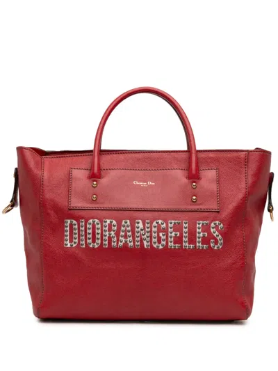 Pre-owned Dior 2017 Studded Goatskin Angeles Convertible Tote Satchel In Red