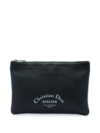Pre-owned Dior 2018 Grained Calfskin Atelier Clutch Bag In Black