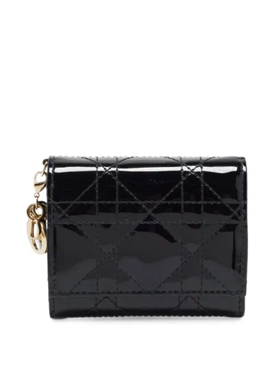Pre-owned Dior 2018 Lady  Cannage Leather Wallet In Black