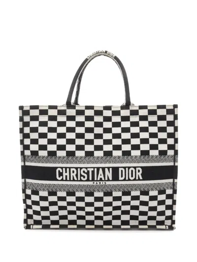 Pre-owned Dior 2018 Large Canvas Checkerboard Book Tote Bag In Black