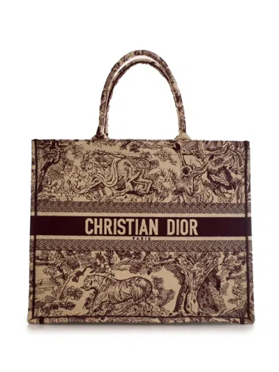 Pre-owned Dior 2018 Large Canvas Embroidered Iviera Toile De Jouy Book Tote Bag In Red