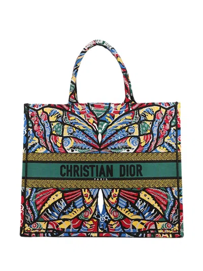 Pre-owned Dior 2018 Large Embroidered Canvas Butterfly Book Tote Bag In Red