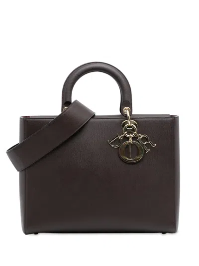 Pre-owned Dior 2018 Large Grained Calfskin Lady D Sire Satchel In Red