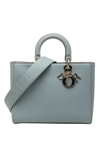 Pre-owned Dior 2018 Large Grained Calfskin Lady  Satchel In Blue