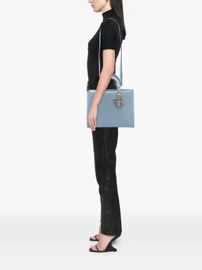 Pre-owned Dior 2018 Large Grained Calfskin Lady  Satchel In Blue