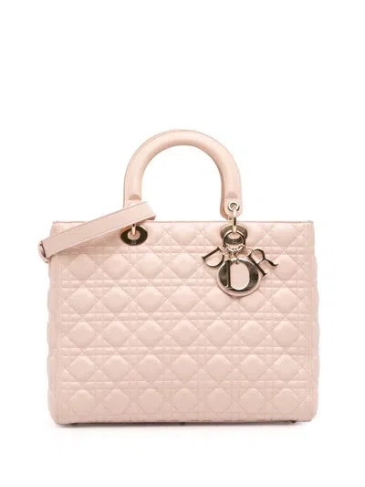 Pre-owned Dior 2018 Large Lambskin Cannage Lady  Satchel In Pink