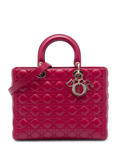 Pre-owned Dior 2018 Large Lambskin Cannage Lady  Satchel In Pink