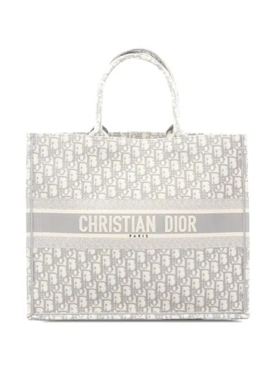 Pre-owned Dior 2018 Large Oblique Book Tote Bag In Gray