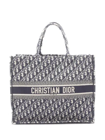 Pre-owned Dior 2018 Large Oblique Canvas Book Tote Bag In Blue
