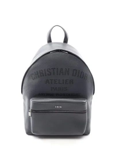 Pre-owned Dior 2018 Leather Atelier Backpack In Gray
