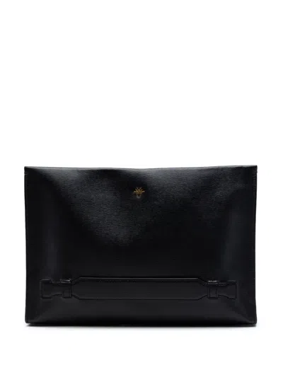 Pre-owned Dior 2018 Leather Bee Clutch Bag In Black