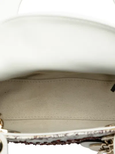Pre-owned Dior 2018 Limited Edition Mini Calfskin Embroidered Toile De Jouy Lady  Satchel In White