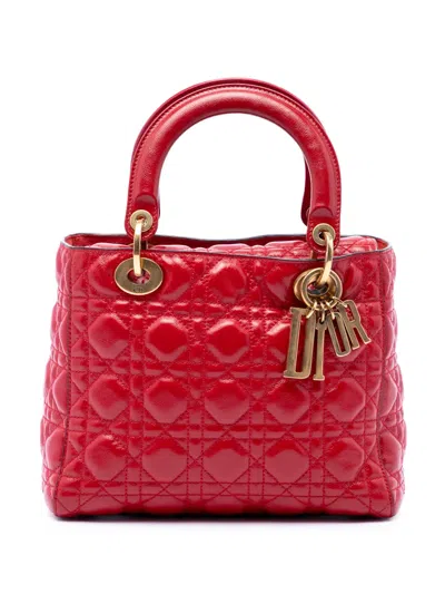 Pre-owned Dior 2018 Medium Crinkled Patent Cannage Supple Lady  Satchel In Red