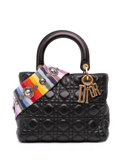 Pre-owned Dior 2018 Medium Grained Calfskin Cannage Supple Lady  Satchel In Black