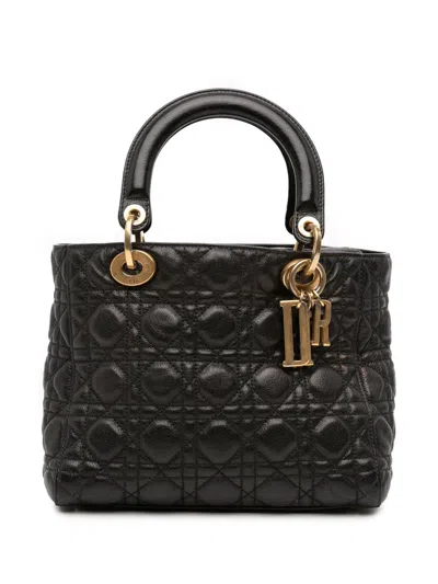 Pre-owned Dior 2018 Medium Grained Calfskin Cannage Supple Lady  Satchel In Black