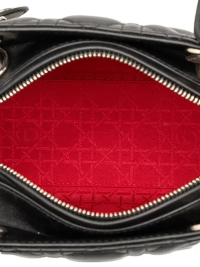 Pre-owned Dior 2018 Medium Lambskin Cannage Lady  Satchel In Black