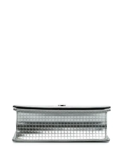 Pre-owned Dior 2018 Medium Metallic Patent Microcannage Ama Flap Crossbody Bag In Silver