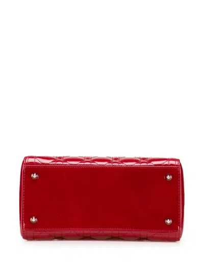 Pre-owned Dior 2018 Medium Patent Cannage Lady  Satchel In Red