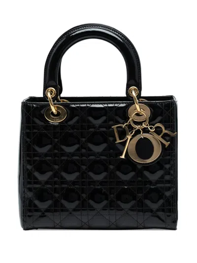 Pre-owned Dior 2018 Medium Patent Cannage Lady  Satchel In Black