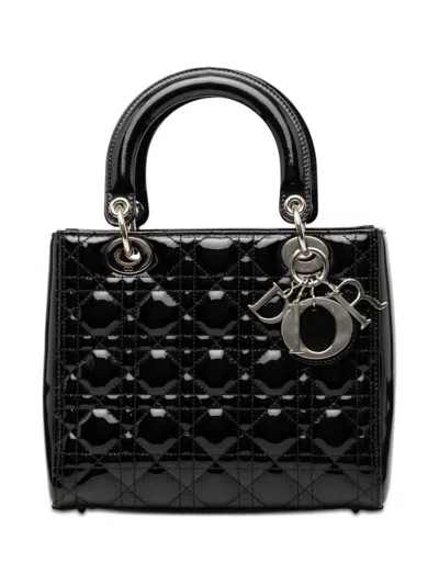 Pre-owned Dior 2018 Medium Patent Cannage Lady  Satchel In Black