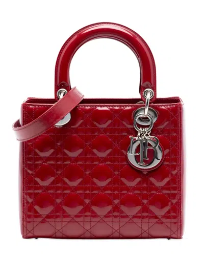 Pre-owned Dior 2018 Medium Patent Cannage Lady  Satchel In Red