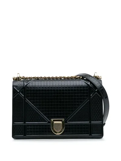 Pre-owned Dior 2018 Medium Patent Microcannage Ama Flap Crossbody Bag In Blue