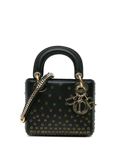 Pre-owned Dior 2018 Mini Calfskin Embellished Lady  Satchel In Black