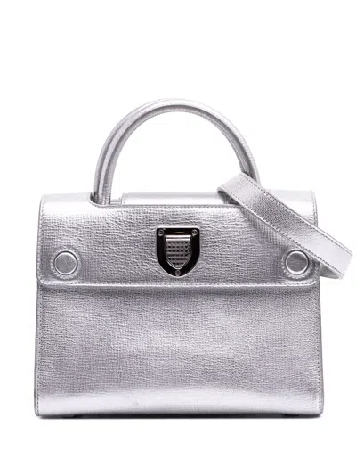 Pre-owned Dior 2018 Mini Grained Calfskin Ever Satchel In Silver