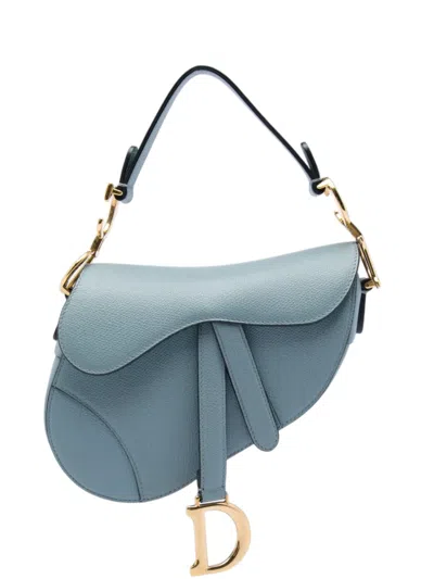 Pre-owned Dior 2018 Mini Grained Calfskin Saddle Bag Satchel In 蓝色