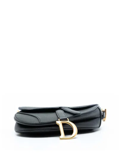 Pre-owned Dior 2018 Mini Grained Calfskin Saddle Bag Satchel In Black