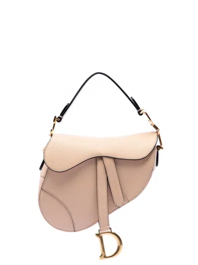 Pre-owned Dior 2018 Mini Grained Calfskin Saddle Bag Satchel In Neutral