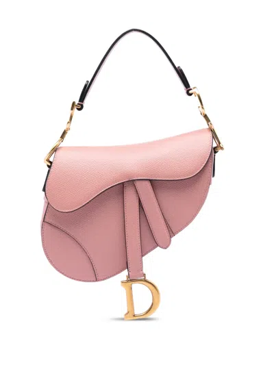 Pre-owned Dior 2018 Mini Grained Calfskin Saddle Bag Satchel In Pink