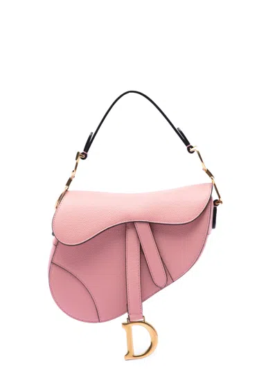 Pre-owned Dior 2018 Mini Grained Calfskin Saddle Bag Satchel In Pink