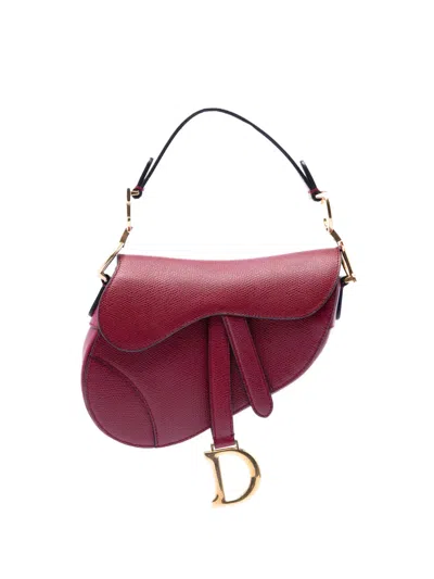 Pre-owned Dior 2018 Mini Grained Calfskin Saddle Bag Satchel In Red