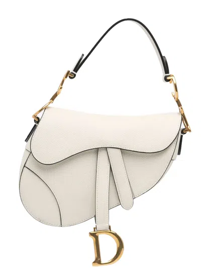 Pre-owned Dior 2018 Mini Grained Calfskin Saddle Bag Satchel In White