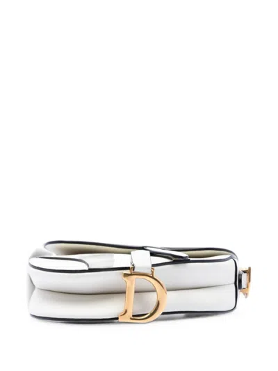 Pre-owned Dior 2018 Mini Grained Calfskin Saddle Bag Satchel In White