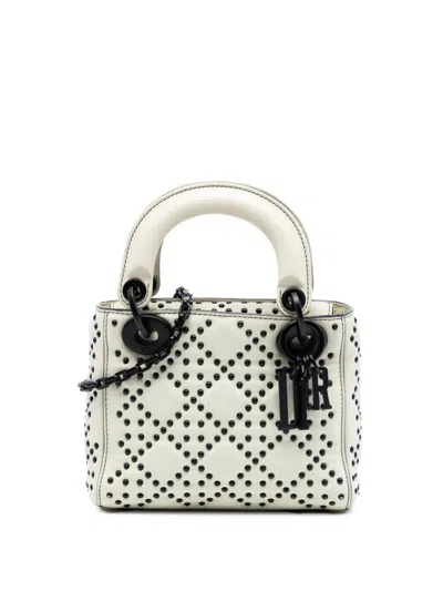 Pre-owned Dior 2018 Mini Lambskin Cannage Studded Supple Lady  Satchel In White