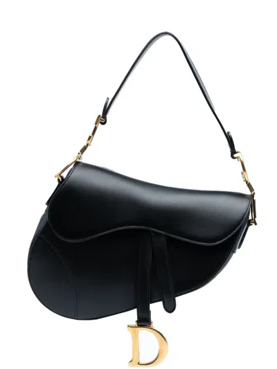 Pre-owned Dior 2018 Mini Leather Saddle Bag Satchel In Black