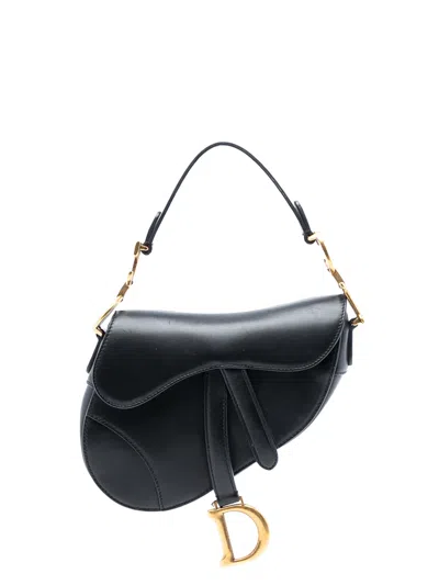 Pre-owned Dior 2018 Mini Leather Saddle Bag Satchel In Black